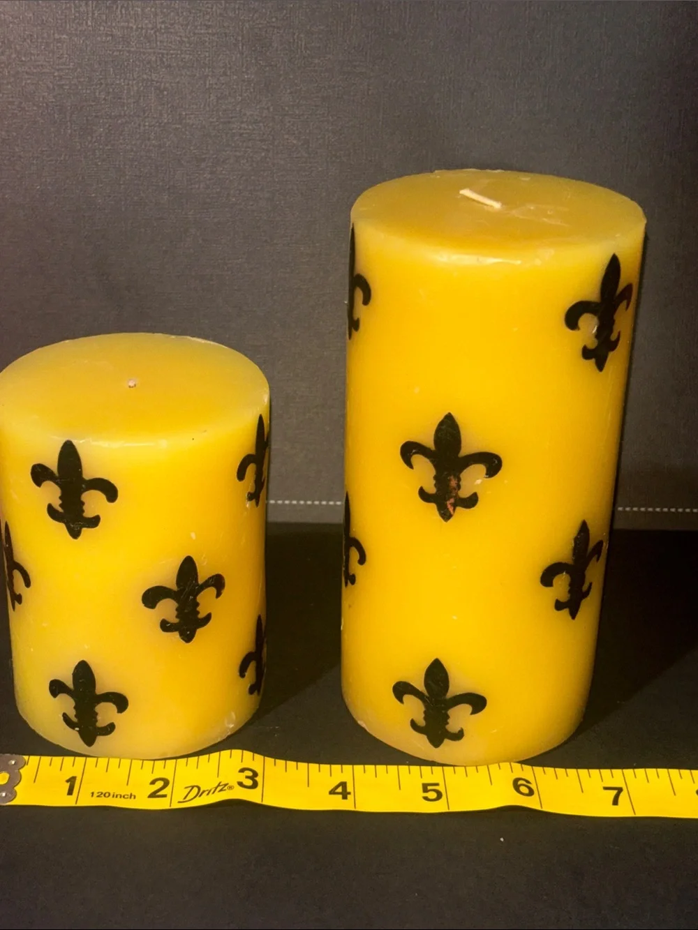 Fleur de Lis pillar candles set (2) yellow French quarter southern style